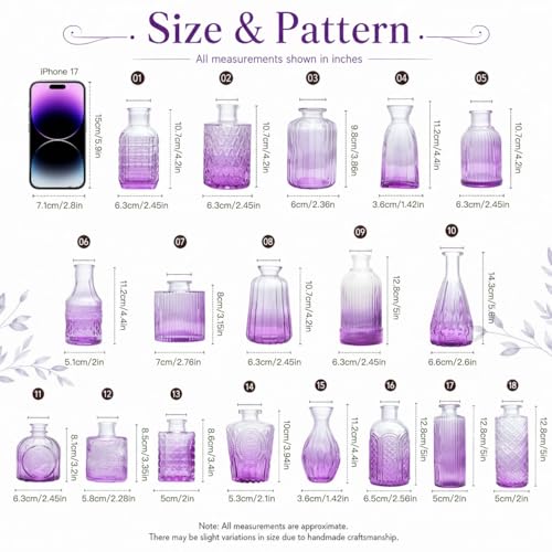 Petal Petite Small Purple Glass Bud Vase Set of 18 for Wedding Centerpieces - color: Purple