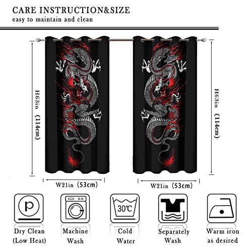 Fantasy Chinese Dragon Curtains - Cool Retro Black Red Japanese Anime Dragon Window Drapes Room Darkening Blackout Curtains Thermal Insulated Grommet Curtains for Bedroom 2 Panels 45L x 21W - color: Fantasy Chinese Dragon, size: 42"W x 45"L (Pack of 1)