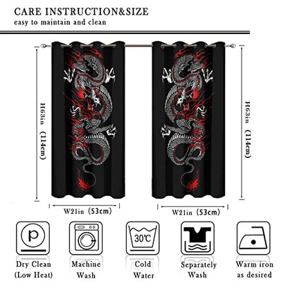 Fantasy Chinese Dragon Curtains - Cool Retro Black Red Japanese Anime Dragon Window Drapes Room Darkening Blackout Curtains Thermal Insulated Grommet Curtains for Bedroom 2 Panels 45L x 21W - color: Fantasy Chinese Dragon, size: 42"W x 45"L (Pack of 1)