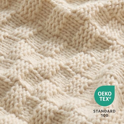 Beige Throw Blanket, Cute Checkerboard Knit, 50x60 Inches - color: Check-beige, size: 50"x60"