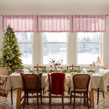 jinchan Linen Boxter Stripe Valances for Window 16 inch, Xmas Red, 1 Panel - color: Boxter Stripe | Xmas Red on Linen, size: 50"W x 16"L (Pack of 1)