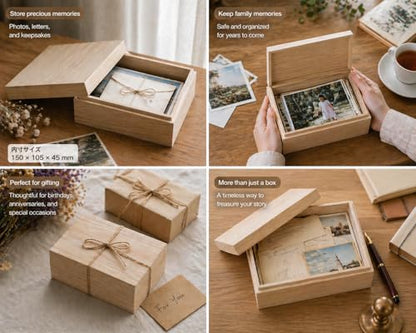 Wooden Keepsake Box for Photos & Memories, Japanese Kiribako Storage for Letters & Postcards, 5.9 x 4.15 x 1.8 in