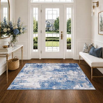 RELEANY Washable 4'x6' Abstract Area Rug for Living Room Blue Gray - color: Blue/Gray, size: 4' x 6' (Rectangular)