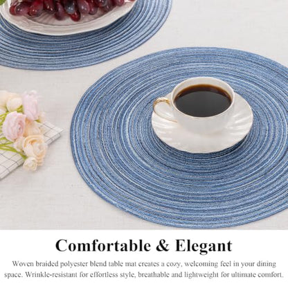 SHACOS Round Braided Placemats Set of 6 Circle Place Mats Kitchen Table Mats for Dining Table Wedding Party (Blue Gray, 6) - color: Blue Gray, size: Set of 6