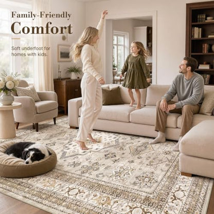 cotiled 7x9 Area Rug for Living Room, Washable, Traditional, Beige - color: Beige, size: 7' x 9' (Rectangular)