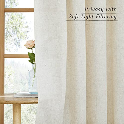 NICETOWN Natural Linen Kitchen Curtains, Casual Rod Pocket & Back Tab Semi Sheer Curtains & Drapes Privacy Assured with Light Through for Bedroom/Farmhouse, W55 x L54, Sold as 2 Panels - color: Natural, size: 55"W x 54"L (Pack of 2)
