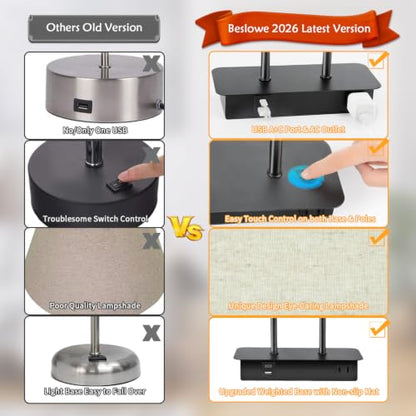 BesLowe 16’’ Table Lamp for Bedroom, Bedside Nightstand Lamp with LED Bulb - color: Cream
