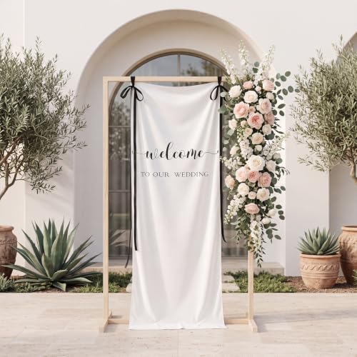 Tingjoo 27x78" Wedding Banner White, Black Backdrop Bow Hanging - color: White, Black, style: Wedding