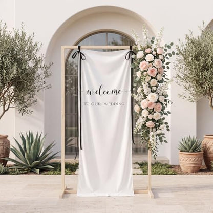 Tingjoo 27x78" Wedding Banner White, Black Backdrop Bow Hanging - color: White, Black, style: Wedding