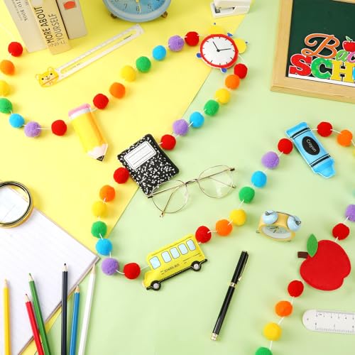 Jansun 8.2 Ft 3D Back to School School Bus Apples Alarm Clock Garland - color: Red Yellow Blue Black Green Orange
