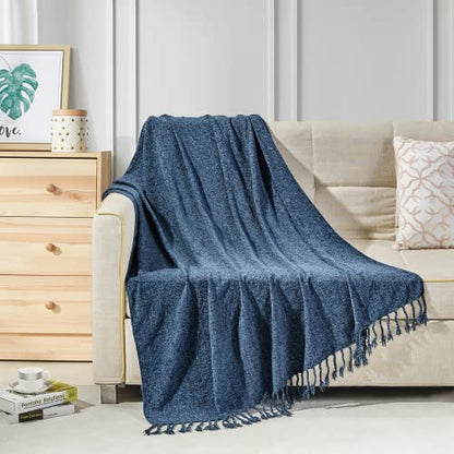 BOURINA Chenille Throw Blanket Boho Throw Outdoor Blanket,50x60Inch Navy - color: Navy, size: 50"×60"