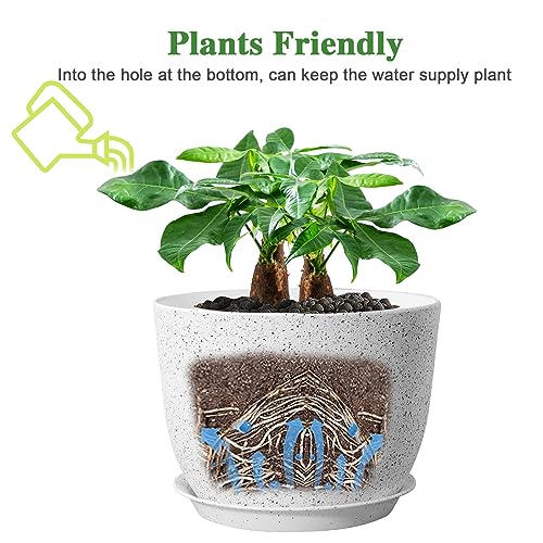 UOUZ 12inch Large Plant Pot, Modern Plastic Planter with High Driange Holes and Saucer for Indoor Outdoor Garden Plants and Flowers, White Speckles - color: White Speckles