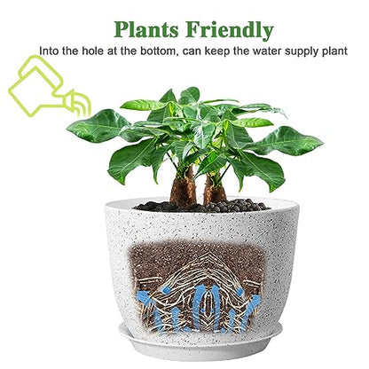 UOUZ 12inch Large Plant Pot, Modern Plastic Planter with High Driange Holes and Saucer for Indoor Outdoor Garden Plants and Flowers, White Speckles - color: White Speckles