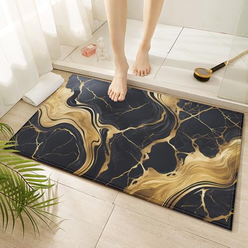 Black Gold Marble Indoor Door Mat Non-Slip Doormat Washable Decorative Mat Rug for Outdoor Entryway Kitchen Bathroom 17x30 Inch - color: Black Gold Marble