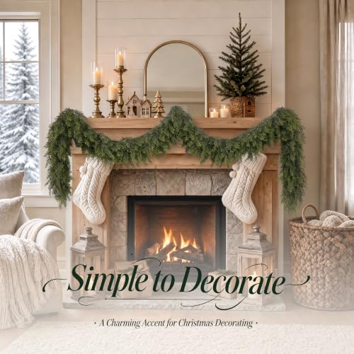9 Ft Christmas Cedar Garland, Real Touch Thick Cedar Garland for Mantel - size: 9 Ft Cedar Garland