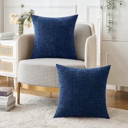 MIULEE Soft Chenille Throw Pillow Covers Navy Blue 18x18 Inch Pack of 2 - color: Navy Blue, size: 18" x 18" (Pack of 2)