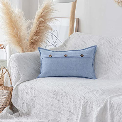 Home Brilliant 12x20 Pillow Cover with Triple Buttons Lumbar Pillow Cover for Sofa Couch Bench Rectangular Throw Pillow Cover, Set of 2, 12 x 20 inch (30x50cm), Light Blue - color: Sky Blue, size: 20" x 12" (Pack of 2)