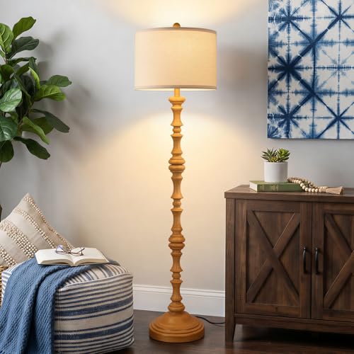 Coucrek 61" Farmhouse Floor Lamp for Living Room, Antique Wood Rustic Lamp - color: Wood