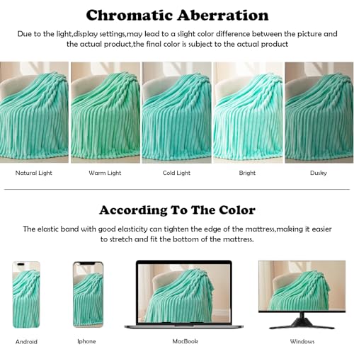 NEWCOSPLAY Fleece Ribbed Cozy King Blanket for Couch, Aqua, 90"x110" - color: Aqua Ribbed, size: King(90"x110")