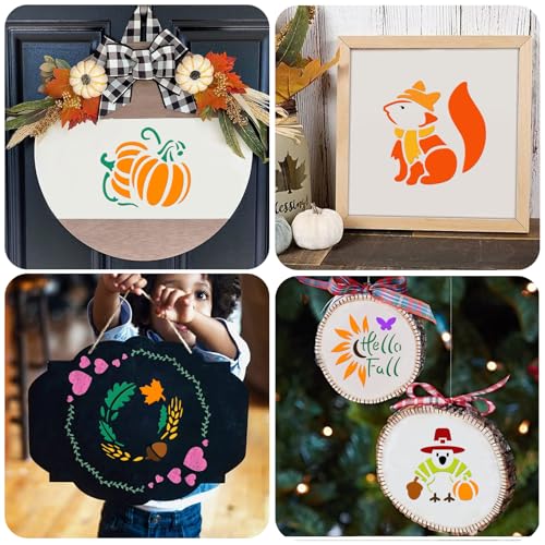 72 PCS Fall Stencils for Painting, 3x3 Inch Reusable Thanksgiving Stencils for Seasonal Home Art, Gourds Autumn Leave Turkey Thanksgiving Painting Templates on Wood, Window Door Decor DIY Decoration - style: 72PCS Thanksgiving