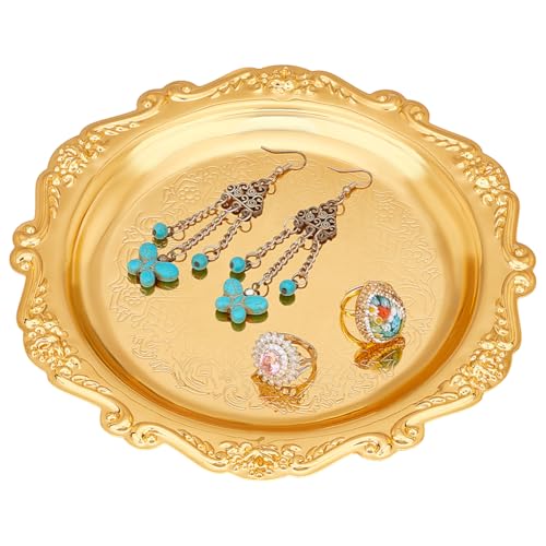 PH PandaHall 7.8" Gold Tray Jewellery Display Tray Decorative Serving Tray Vintage Style Candle Tray Dispenser for Wedding Party Home Kitchen Centerpiece Display Countertop Organization - color: Gold