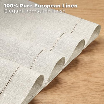 Signature Linen™ by D'Moksha, Light Natural Placemats Set of 4, 14 x 19 Inch, 100% Pure Linen Table Mats, Hemstitch, Machine Washable Cloth Placemats- Fall, Weddings, Outdoor Hosting - color: Light Natural, size: Set of 4 (14 X 19 Inch)