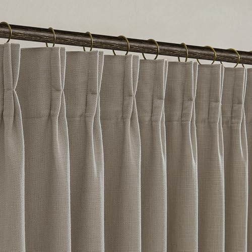 Pinch Pleated Taupe Linen Semi Sheer Curtains 84 Inches Long 2 Panels Set - color: Burlywood Birch, size: 50"W x 84"L (Pack of 2)