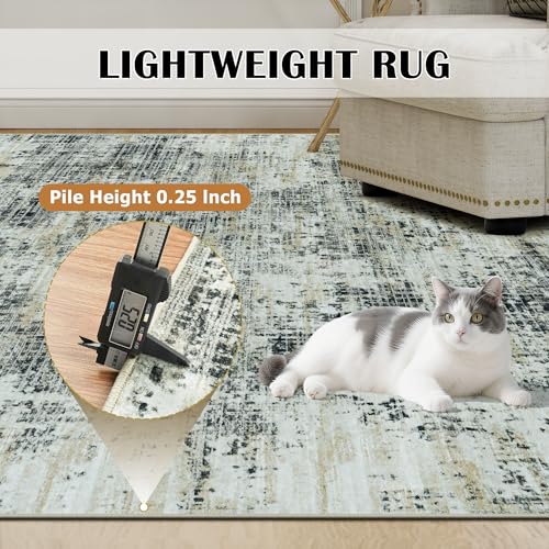 8x10 Washable Area Rug for Living Room Bedroom: Non-Slip Modern Black Gray - color: Black Gray/Gold, size: 8' x 10' (Rectangular)