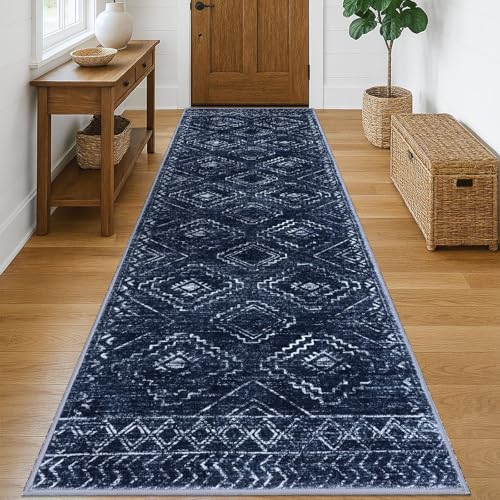 KILOCOCO Washable Runner Rug 3x10 Non Slip Runners for Hallway, Dark Blue - color: Dark Blue, size: 3' x 10' (Runner)