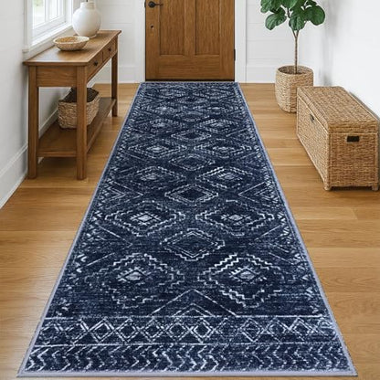 KILOCOCO Washable Runner Rug 3x10 Non Slip Runners for Hallway, Dark Blue - color: Dark Blue, size: 3' x 10' (Runner)