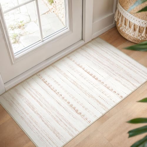 Nakagishi Boho 2x4 Washable Area Rug Non Slip Carpet for Entryway Beige - color: Beige Brown, size: 2' X 4' (Rectangular)