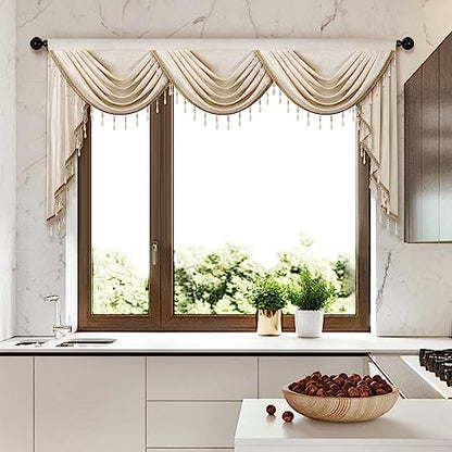 ELKCA Luxury Cream Velvet Curtain Valances for Living Room with Beads(79inch,1 Panel) - color: Cream, size: 79"W x 43"L (Pack of 1)