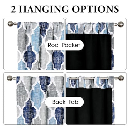 Beauoop Moroccan 100% Blackout Curtains Bedroom Blue Grey 50x54 2 Panels - color: Rod Pocket | Blue and Grey, size: 50"W x 54"L (Pack of 2)