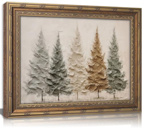 Vintage Gold Framed Christmas Tree Wall Art, 3D Textured Pine Tree Print | Winter Forest Picture Canvas Wall Decor, Rustic Farmhouse Holiday Botanical Poster Artwork for Living Room Bedroom - color: Christmas Tree, size: 11"L x 9"W