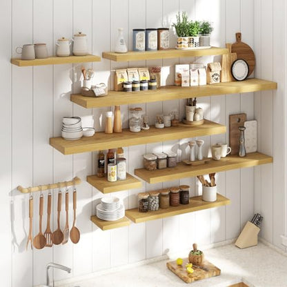 72 Inch Floating Shelves, 12"Deep Wall Shelf, 80 Lbs Capacity, Oak, 2pcs - color: Oak, size: 72"Wx12"Dx1.5"H
