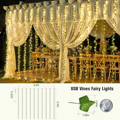 JMEXSUSS Vines with Fairy Lights for Bedroom, 300 LED Ivy Curtain Lights - color: Ivy, size: 9.8ft x 9.8ft - 300 LED