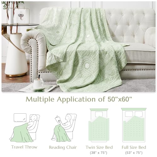 jinchan 100% Cotton Muslin Blanket Twin Boho Throw Blanket 50x60 Sage Green - color: A. Boho Green, size: 50"x60"