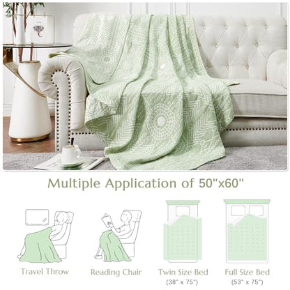 jinchan 100% Cotton Muslin Blanket Twin Boho Throw Blanket 50x60 Sage Green - color: A. Boho Green, size: 50"x60"