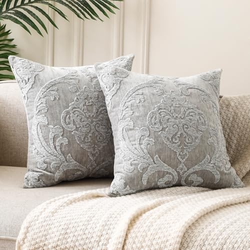 HPUK Embroidered Throw Pillow Covers 18x18 Inch, Boho Damask, Set of 2 - color: Grey-damask