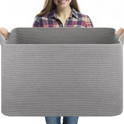 OIASKET 95L Extra Large Blanket Basket, 24" x 16.9" x 14.2" Woven Basket - color: Light Grey, size: 24"x16.9"x14.2"