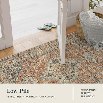 Lahome Oriental Washable Round Rugs, Non-Slip Round Rug 4ft Ultra-Thin - color: Terracotta, size: 4'(Round)