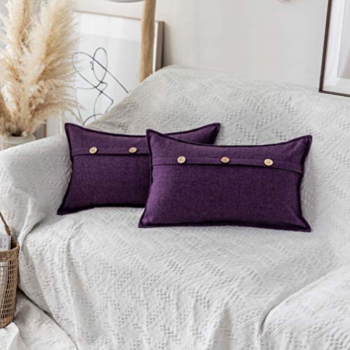 Home Brilliant Linen Throw Pillow Cover 12 x 20 Button Decorative Cushion Covers for Couch Bench Sofa, 12x20 inches(30x50cm), Set of 2, Purple - color: Purple, size: 20" x 12" (Pack of 2)