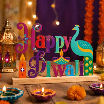 Roowest Metal Happy Diwali Tabletop Sign Deepawali Table Decor, 11.8 Inch - style: Diwali
