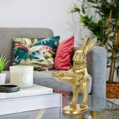 ELLDOO Small Golden Bunny Figurine Jewelry Ring Tray Decorative Serving Rabbit Statue Ornament Animal Sculpture Home Arts Desktop Accessories Table Decor, Standing Bunny - style: Standing Rabbit