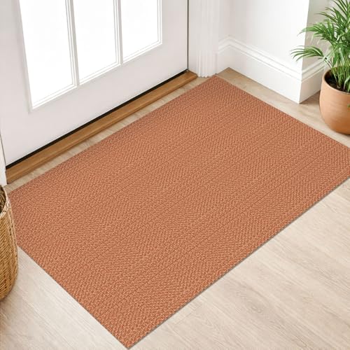 IOHOUZE Small Area Rug 2x3 Washable Woven Rugs for Entryway Non Slip Rubber Backed Front Door Rugs Indoor Doormat Throw Rug Floor Carpet for Entrance Kitchen, Rustic Orange - color: Rustic Orange, size: 2' x 3' (Rectangular)