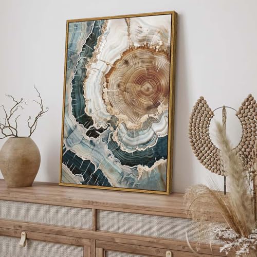 BingruiArt Faux Wood Tree Ring 06 Canvas Wall Art 16x24 Framed - color: Tree Ring - 06, size: 24"L x 16"W