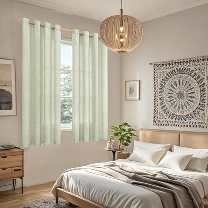 BGment Sage Green Faux Linen Curtains 63 Inch Length 2 Panels for Bedroom - color: B - Linen Sage Green, size: 52"W x 63"L (Pack of 2)