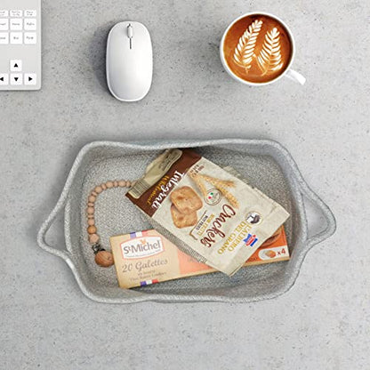 XUANGUO Medium Woven Cotton Rope Storage Basket with Handles, Light Grey - color: light grey