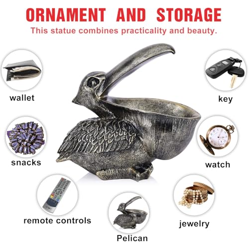 Pelican Key Holder Statues,Fun Animal Hippo Candy Dish,Candy Dish for Office Desk Unique,Modern Key Holder for Pelican Figurine,Suitability Desk bowl and Entry Table Decor Items (Bronze) - color: Bronze