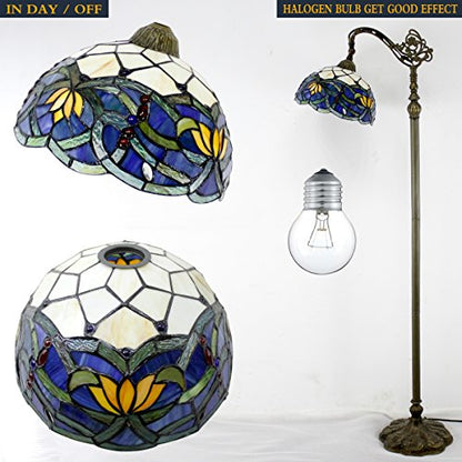 WERFACTORY Tiffany Floor Lamp Blue Lotus Flower Stained Glass Arched Lamp